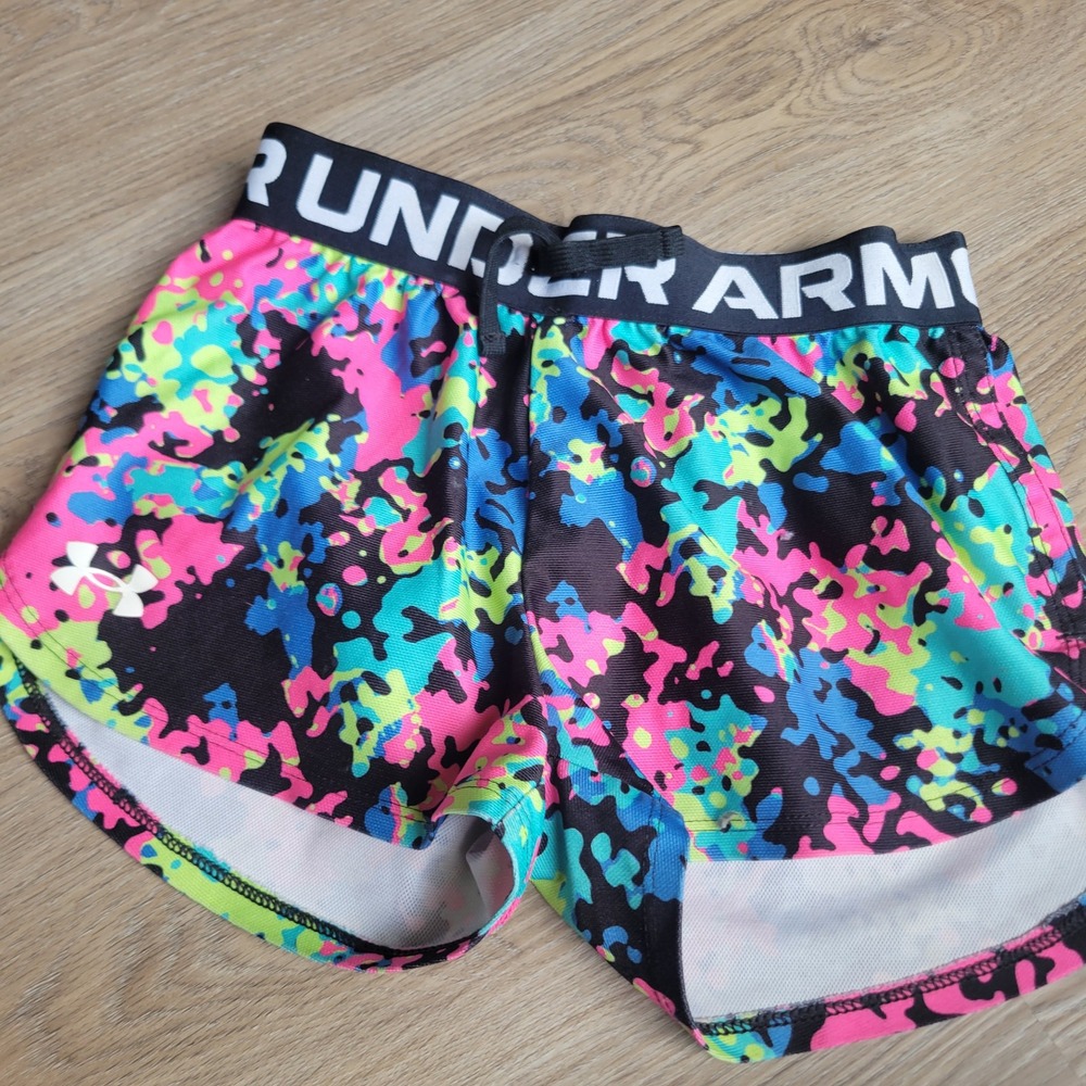 Under Armour Girls Shorts Size Small Multicolor Neon‎ Splatter Athletic Gym